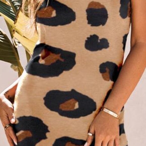 Leopard Round Neck Sleeveless Women’s Midi Dress - Picture 6 of 9